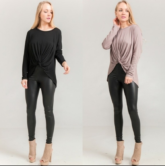 Hi-Low knot front top -Mocha - Picture 3 of 3